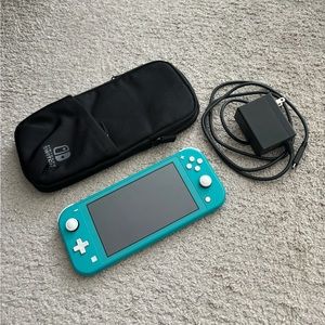 Nintendo Switch Lite in Turquoise with slim pouch and original charger